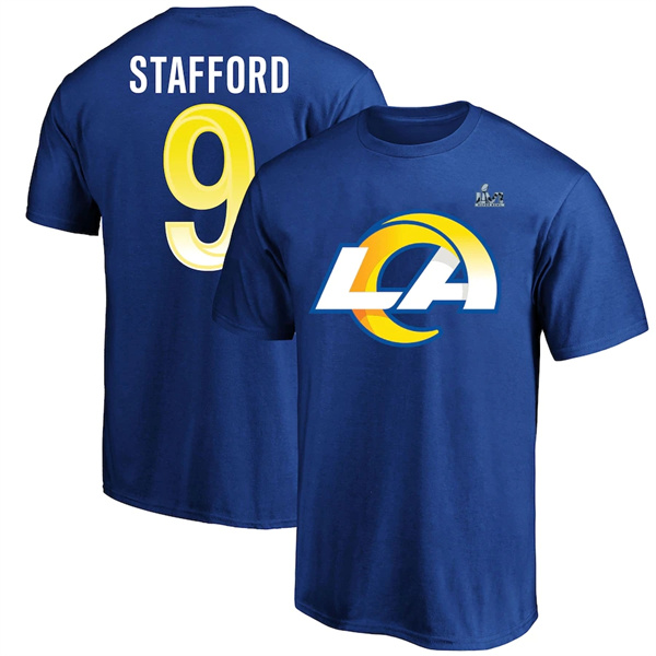 Men's Royal Los Angeles Rams #9 Matthew Stafford 2022 Super Bowl LVI Champions